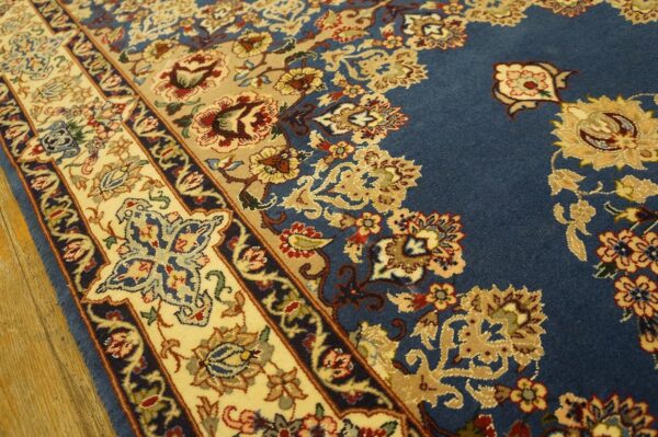 Genuine traditional blue open field floral-medallion vintage persian isfahan runner 5 Genuine traditional blue open field floral-medallion vintage persian isfahan runner - detail view 4