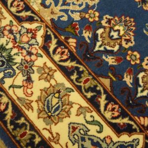 Genuine Traditional Blue Open Field Floral-Medallion Vintage Persian Isfahan Runner - detail view 5