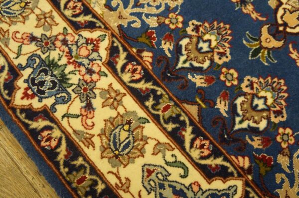 Genuine traditional blue open field floral-medallion vintage persian isfahan runner 6 Genuine traditional blue open field floral-medallion vintage persian isfahan runner - detail view 5