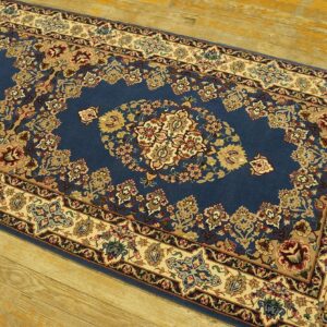 Genuine Traditional Blue Open Field Floral-Medallion Vintage Persian Isfahan Runner - detail view 6