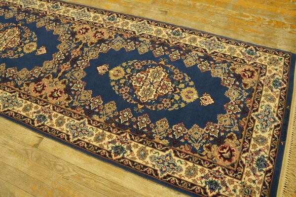 Genuine traditional blue open field floral-medallion vintage persian isfahan runner 7 Genuine traditional blue open field floral-medallion vintage persian isfahan runner - detail view 6