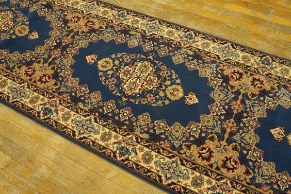 Genuine traditional blue open field floral-medallion vintage persian isfahan runner 8 Genuine traditional blue open field floral-medallion vintage persian isfahan runner - detail view 7