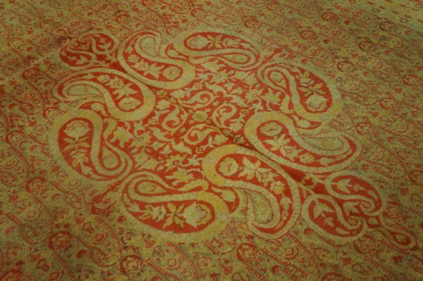 Gorgeous decorative beige ground color with exquisite medallion design antique indian amritsar rug 5 Gorgeous decorative beige ground color with exquisite medallion design antique indian amritsar rug - detail view 4