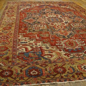 Gorgeous Red Rust Ground Color With Medallion Design Antique Persian Heriz Rug - detail view 1