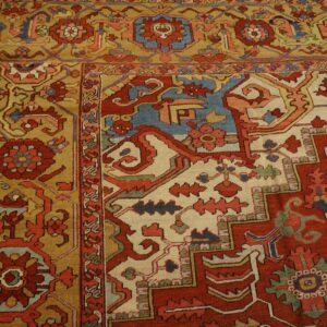 Gorgeous Red Rust Ground Color With Medallion Design Antique Persian Heriz Rug - detail view 2