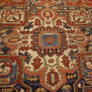 Gorgeous Red Rust Ground Color With Medallion Design Antique Persian Heriz Rug - detail view 4