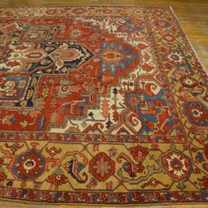 Gorgeous Red Rust Ground Color With Medallion Design Antique Persian Heriz Rug - detail view 5