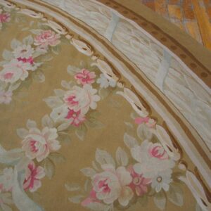 Great Tan Beige and Ivory Color With Florid Design Oval Antique Aubusson Rug - detail view 2