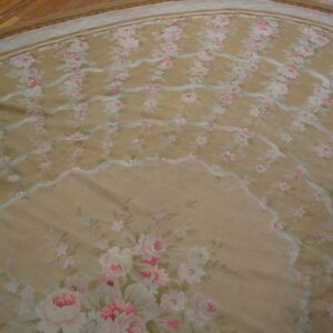 Great Tan Beige and Ivory Color With Florid Design Oval Antique Aubusson Rug - detail view 3