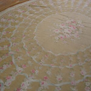 Great Tan Beige and Ivory Color With Florid Design Oval Antique Aubusson Rug - detail view 4