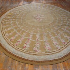Great Tan Beige and Ivory Color With Florid Design Oval Antique Aubusson Rug - detail view 5