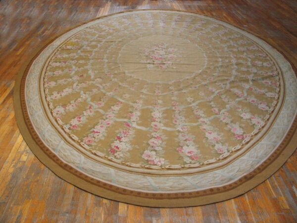 Great tan beige and ivory color with florid design oval antique aubusson rug 6 Great tan beige and ivory color with florid design oval antique aubusson rug - detail view 5