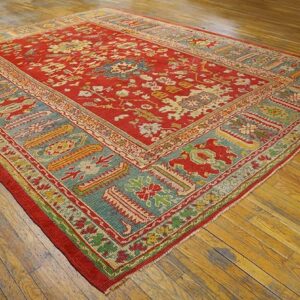 Impressive Red Color Large Pattern Antique Room Size Turkish Oushak Rug - detail view 1