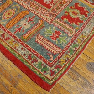 Impressive Red Color Large Pattern Antique Room Size Turkish Oushak Rug - detail view 2