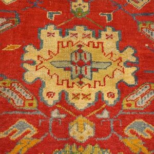 Impressive Red Color Large Pattern Antique Room Size Turkish Oushak Rug - detail view 3