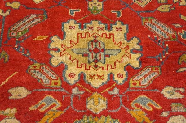 Impressive red color large pattern antique room size turkish oushak rug 4 Impressive red color large pattern antique room size turkish oushak rug - detail view 3