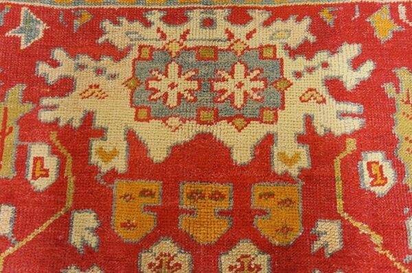 Impressive red color large pattern antique room size turkish oushak rug 5 Impressive red color large pattern antique room size turkish oushak rug - detail view 4