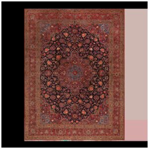 Inspiring Navy Blue and Red Color With Central Medallion Design Antique Kashan Rug
