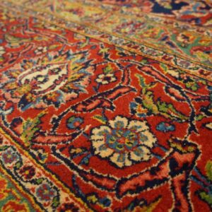 Inspiring Navy Blue and Red Color With Central Medallion Design Antique Kashan Rug - detail view 1