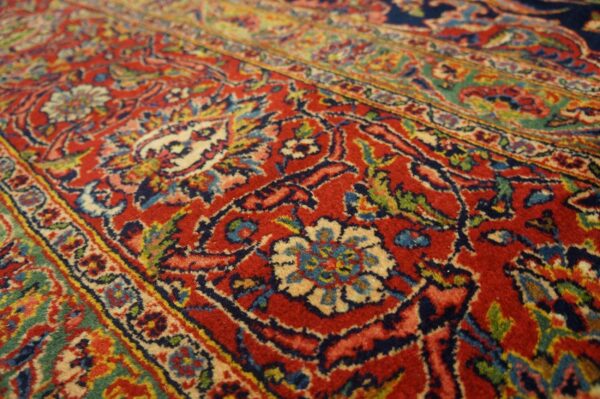 Inspiring navy blue and red color with central medallion design antique kashan rug 2 Inspiring navy blue and red color with central medallion design antique kashan rug - detail view 1