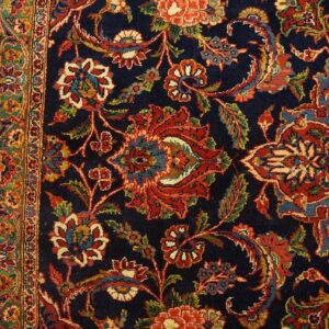 Inspiring Navy Blue and Red Color With Central Medallion Design Antique Kashan Rug - detail view 2