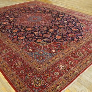 Inspiring Navy Blue and Red Color With Central Medallion Design Antique Kashan Rug - detail view 4