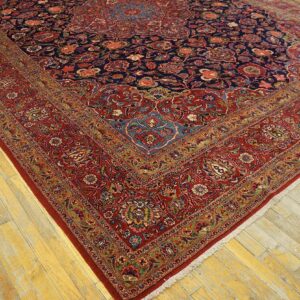 Inspiring Navy Blue and Red Color With Central Medallion Design Antique Kashan Rug - detail view 5