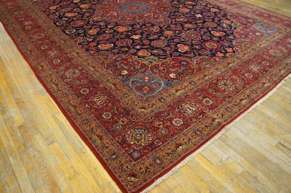 Inspiring navy blue and red color with central medallion design antique kashan rug 6 Inspiring navy blue and red color with central medallion design antique kashan rug - detail view 5
