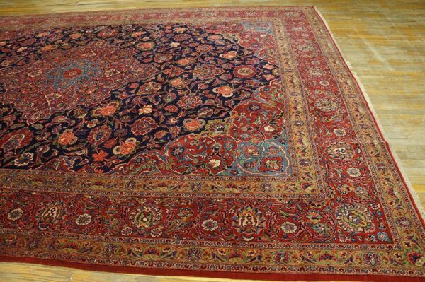 Inspiring navy blue and red color with central medallion design antique kashan rug 7 Inspiring navy blue and red color with central medallion design antique kashan rug - detail view 6