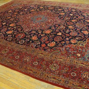 Inspiring Navy Blue and Red Color With Central Medallion Design Antique Kashan Rug - detail view 7
