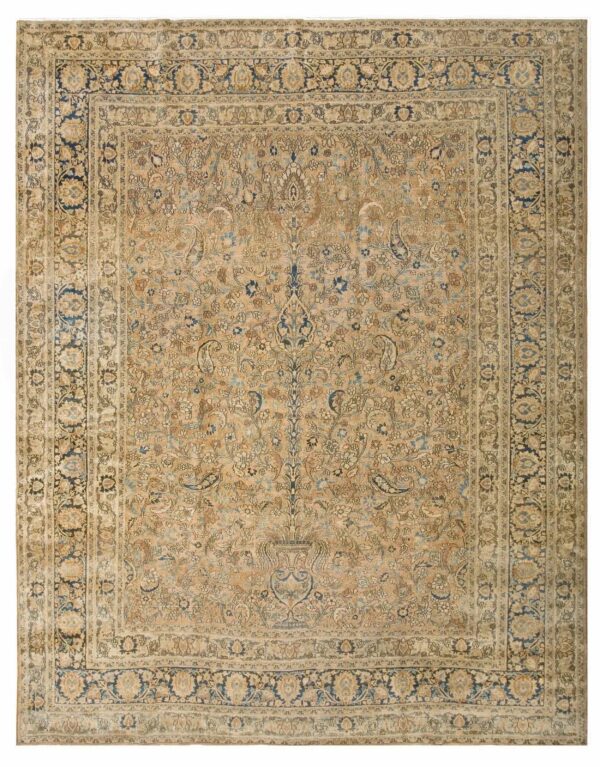Intricate antique soft color persian khorasan room size area rug 9'2" x 11'10" - detail view 1
