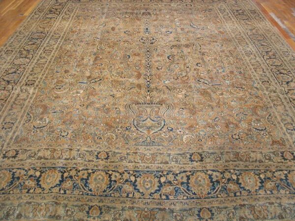 Intricate antique soft color persian khorasan room size area rug 9'2" x 11'10" - detail view 2