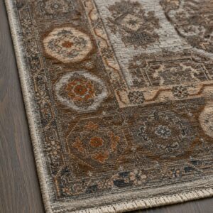 Ivory and beige Kazak hand-knotted wool area rug corner and border detail