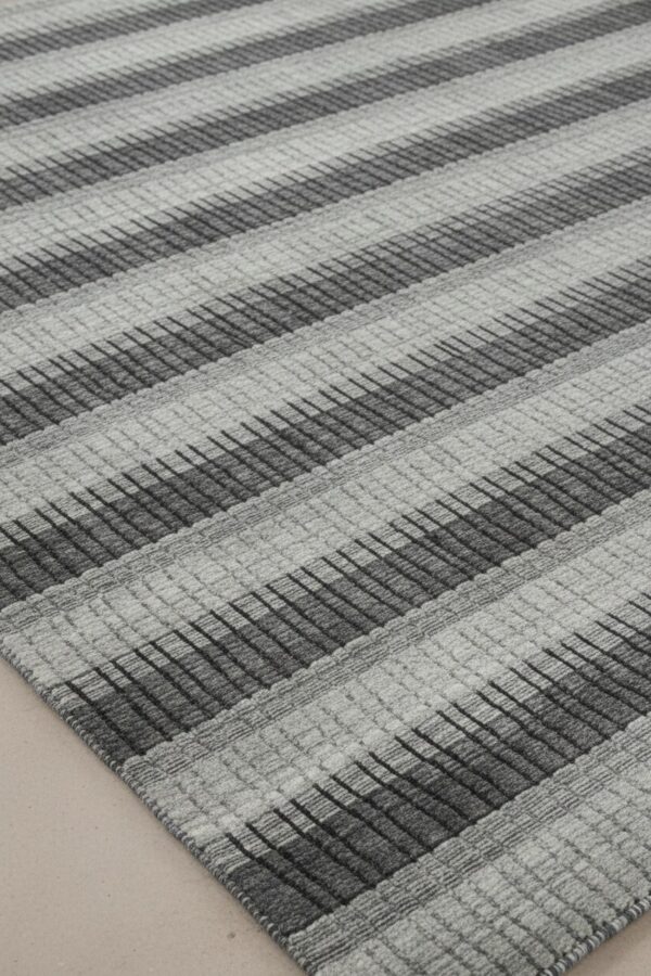 Comfortable modern gray hand knotted wool & viscose rug 5 Gray contemporary geometric loom-check wool and viscose area rug styled in a living room