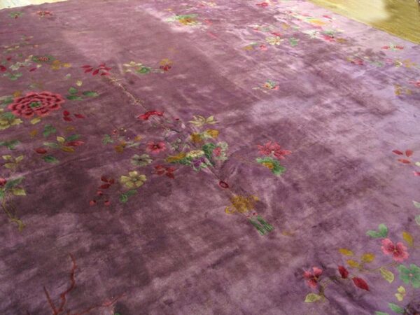 Magnificent purple ground color with delicate detail floral chinese art deco rug 3 Magnificent purple ground color with delicate detail floral chinese art deco rug - detail view 2