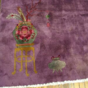 Magnificent Purple Ground Color With Delicate Detail Floral Chinese Art Deco Rug - detail view 3