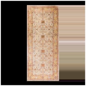 Magnificent White Ivory Color and Superb Geometric Design Antique Turkish Oushak Rug
