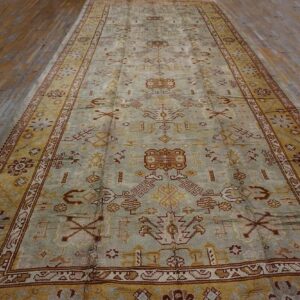 Magnificent White Ivory Color and Superb Geometric Design Antique Turkish Oushak Rug - detail view 1