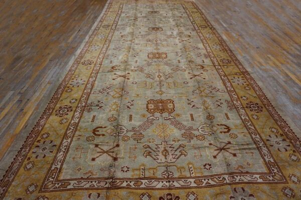 Magnificent white ivory color and superb geometric design antique turkish oushak rug 2 Magnificent white ivory color and superb geometric design antique turkish oushak rug - detail view 1