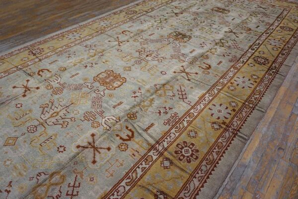 Magnificent white ivory color and superb geometric design antique turkish oushak rug 4 Magnificent white ivory color and superb geometric design antique turkish oushak rug - detail view 3