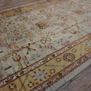Magnificent White Ivory Color and Superb Geometric Design Antique Turkish Oushak Rug - detail view 4