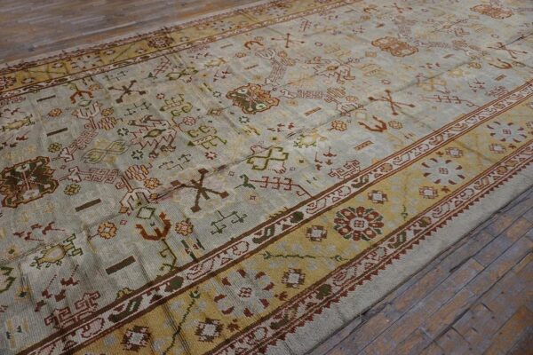 Magnificent white ivory color and superb geometric design antique turkish oushak rug 5 Magnificent white ivory color and superb geometric design antique turkish oushak rug - detail view 4