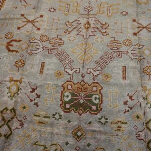 Magnificent White Ivory Color and Superb Geometric Design Antique Turkish Oushak Rug - detail view 5