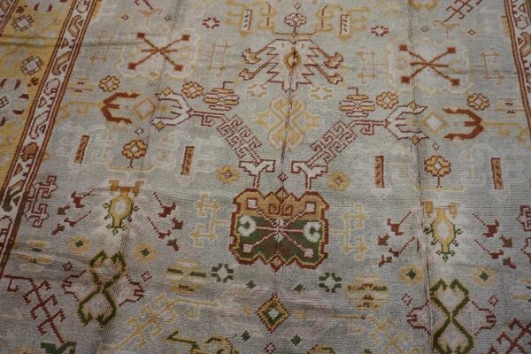 Magnificent white ivory color and superb geometric design antique turkish oushak rug 6 Magnificent white ivory color and superb geometric design antique turkish oushak rug - detail view 5