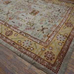 Magnificent White Ivory Color and Superb Geometric Design Antique Turkish Oushak Rug - detail view 6
