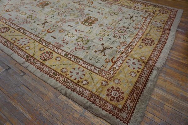Magnificent white ivory color and superb geometric design antique turkish oushak rug 7 Magnificent white ivory color and superb geometric design antique turkish oushak rug - detail view 6