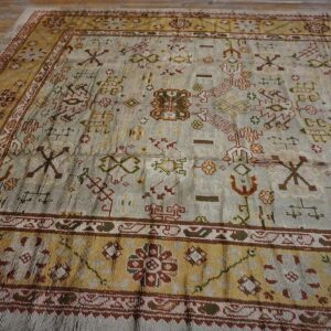 Magnificent White Ivory Color and Superb Geometric Design Antique Turkish Oushak Rug - detail view 7