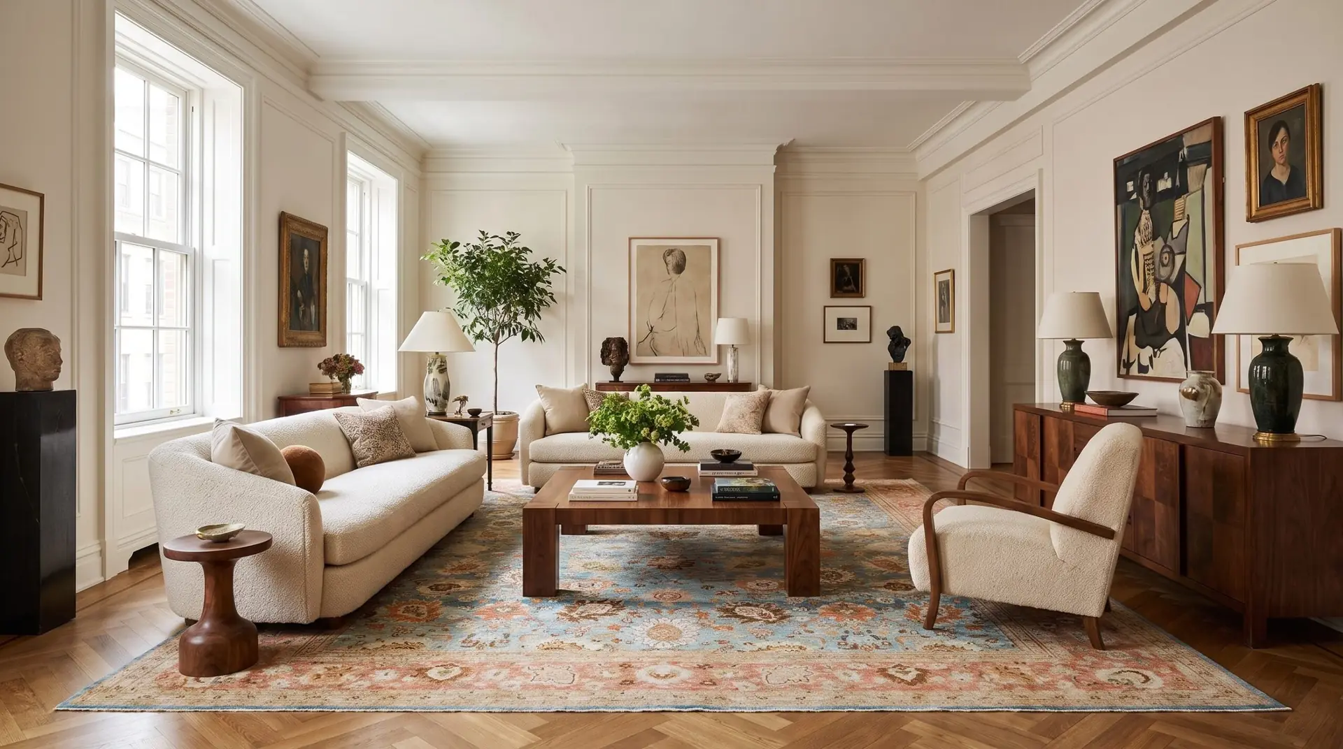 Antique & vintage rugs, new york — est. 1976 2 Antique persian sultanabad rug with sky blue field, 1880s, in a new york room setting