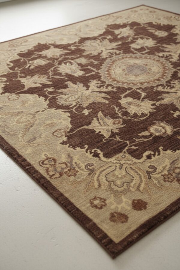 Chic agra brown hand knotted wool rug 3 Brown agra medallion hand-knotted wool area rug