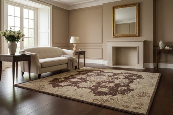 Chic agra brown hand knotted wool rug 5 Brown agra medallion hand-knotted wool area rug